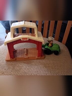 Fisher-Price Red and White Barn Playset with Green Vehicle